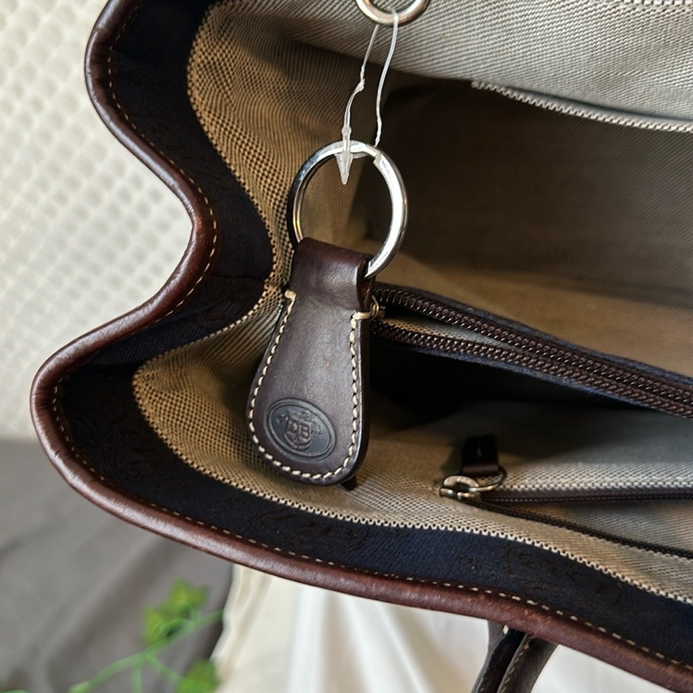 Dooney & Bourke Canvas Signature Double Handle Tote Leather Navy Blue Brown - Picture 7 of 9